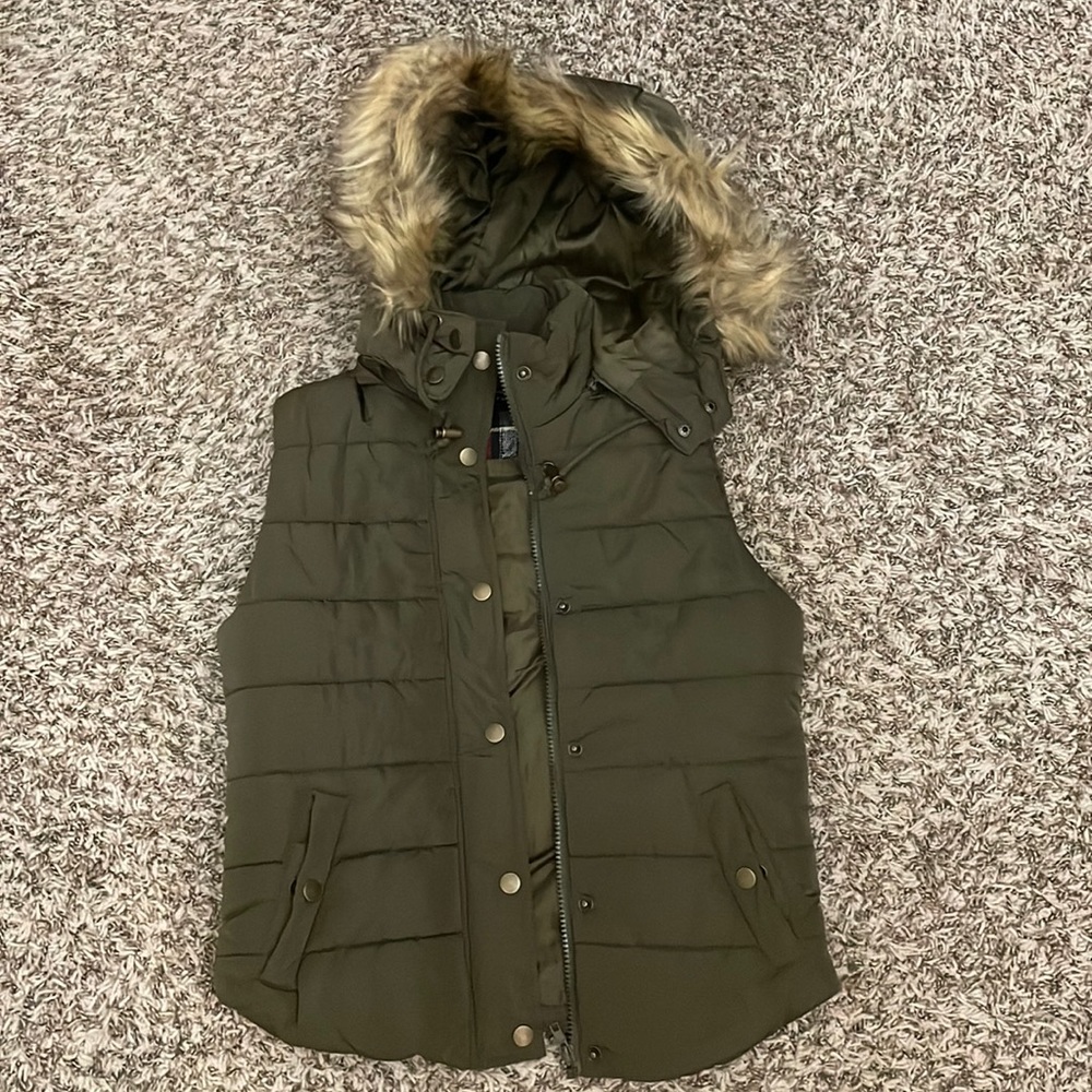 Hunter green vest with removable hood
